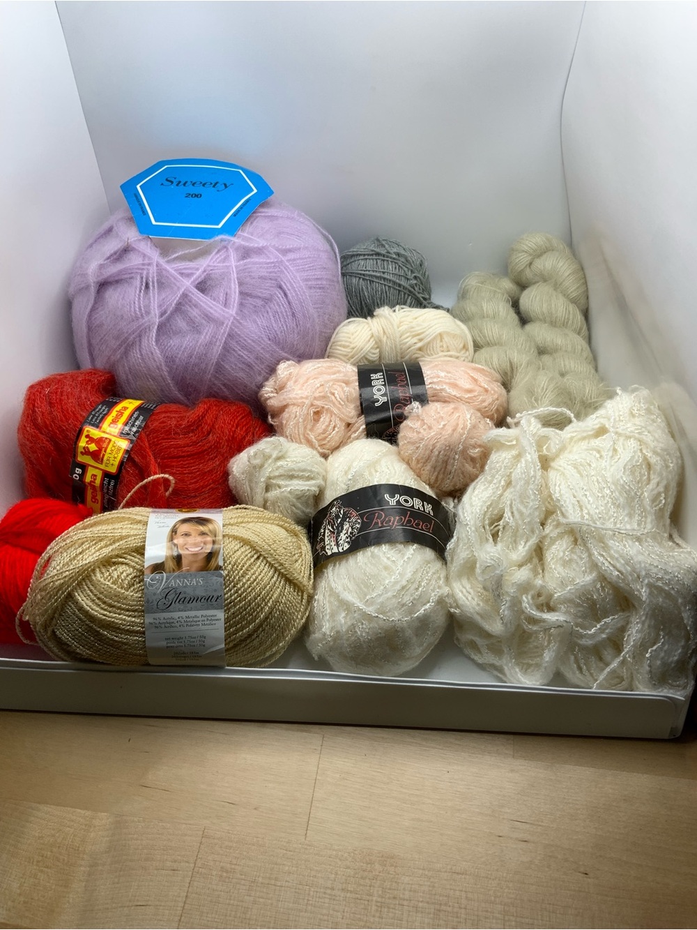 vintage yarn lot mohair wool blends red purple white pink cotton york raphael
